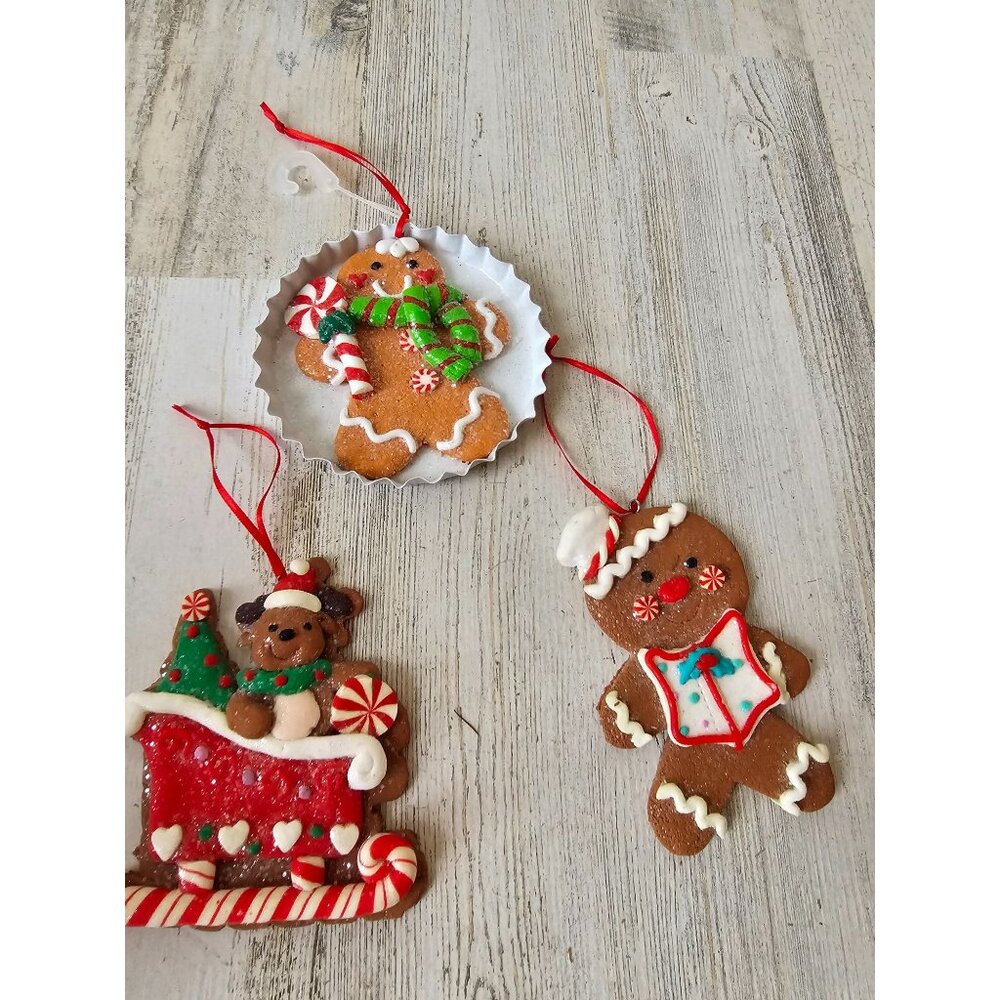 Vintage‎ gingerbread cookie glitter sparkle ornament Xmas dog sled tart